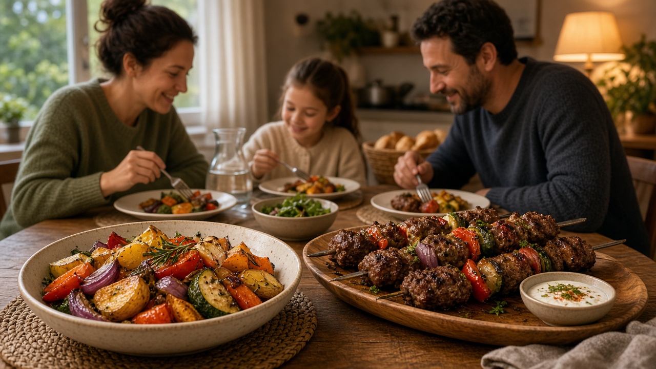 میز شام خانوادگی با غذاهای آماده شده در سرخ‌کن نینجا
